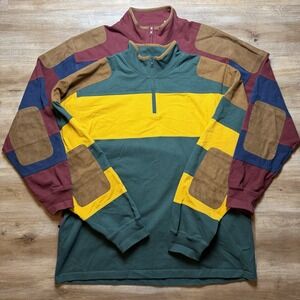 Orvis Rugby Pullover Men XL 1/4 Zip Suede Patches Preppy Vintage Bundle of 2